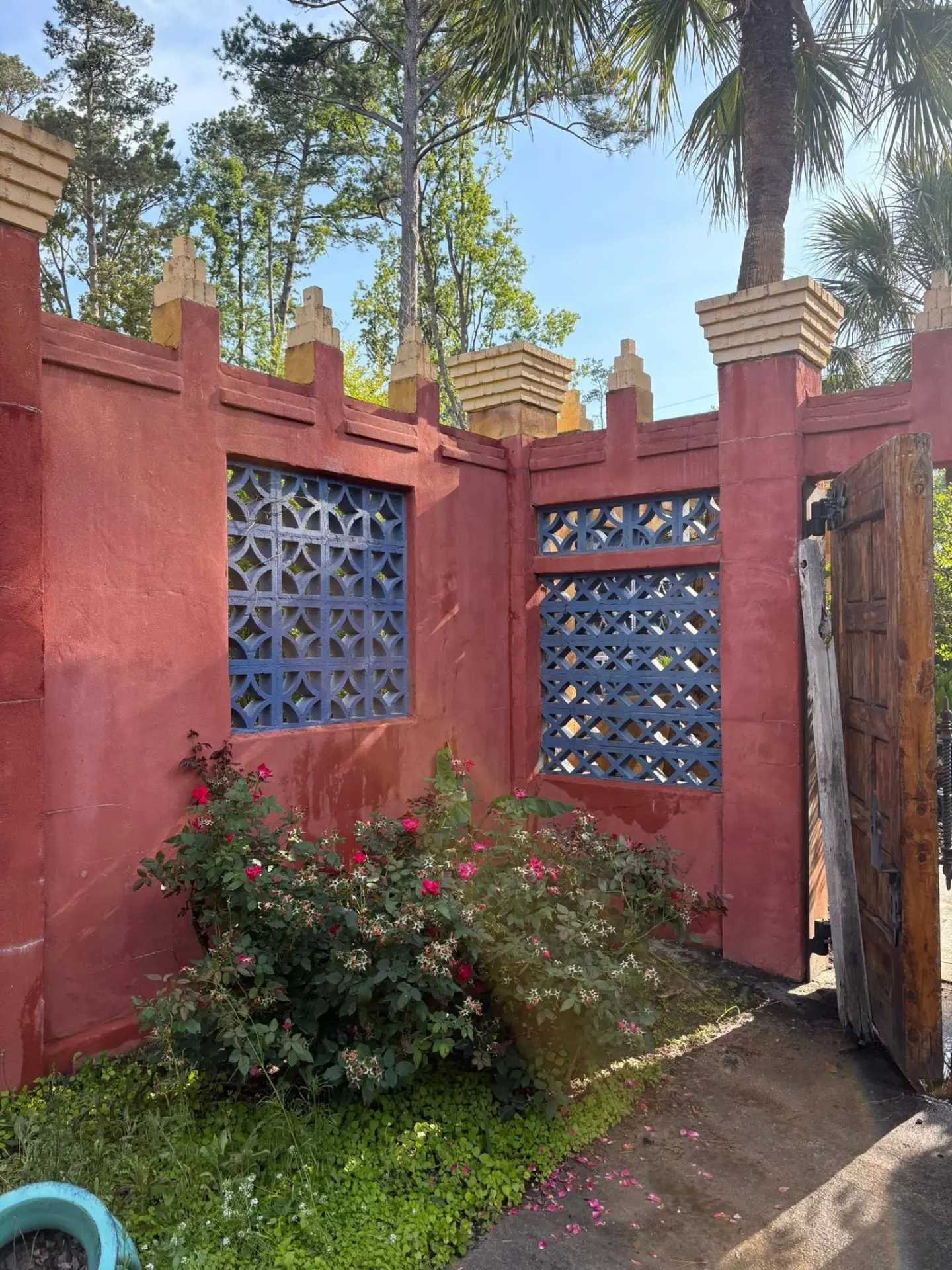 Courtyard Wall & Garden Gate — drag to compare — after cleaning by FloPro Pressure Cleaning